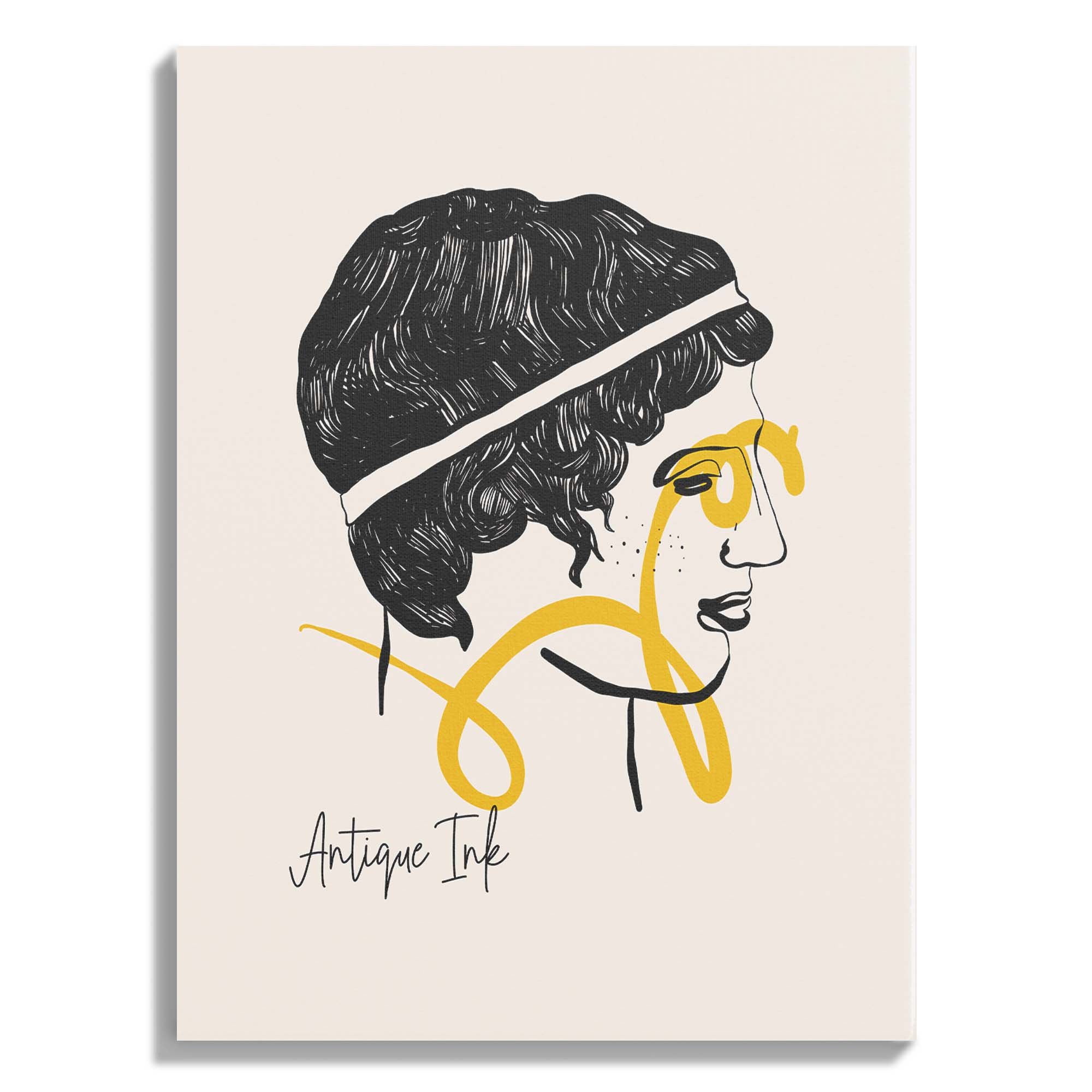 Antique Ink Portrait – Linear Yellow Stroke