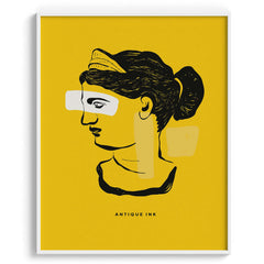 Antique Ink Portrait – Yellow Background