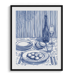 Blue Line Dinner Scene Wall Art Painting