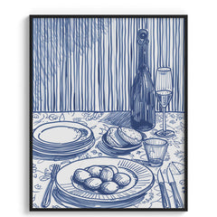 Blue Line Dinner Scene Wall Art Painting