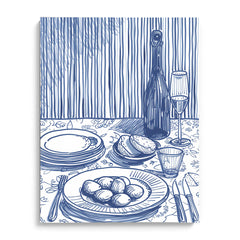 Blue Line Dinner Scene Wall Art Painting