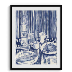 Blue Monochrome Table Setting Canvas Wall Paintings