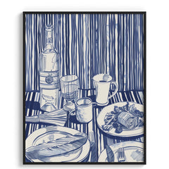 Blue Monochrome Table Setting Canvas Wall Paintings