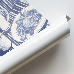 Blue Monochrome Table Setting Canvas Wall Paintings