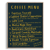 Coffee Menu Typography Framed Art For Wall