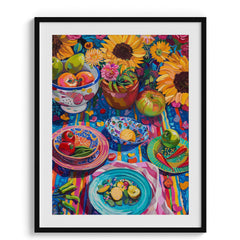 Colorful Table with Sunflowers and Fruits Wall Painting For Cafe