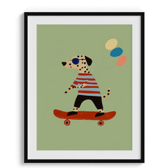Dalmation on Skateboard with Balloons Print