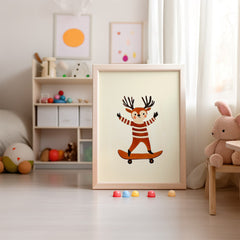 Deer on Skateboard Kids Print