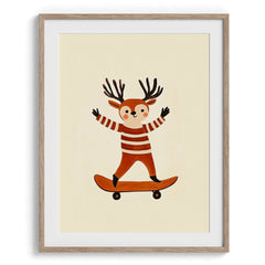 Deer on Skateboard Kids Print