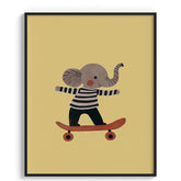 Elephant on Skateboard Illustration