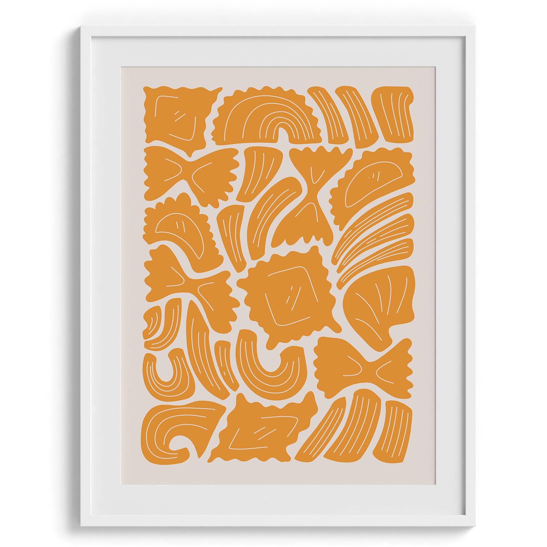 Golden Pasta Shapes Pattern Wall Frame