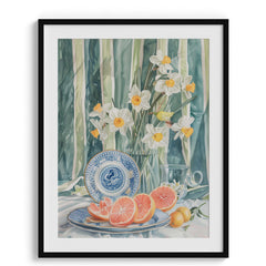 Grapefruit with Daffodils Canvas Wall Art
