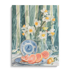 Grapefruit with Daffodils Canvas Wall Art