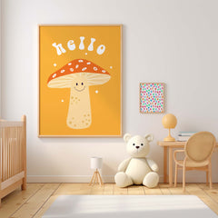Hello Mushroom Cute Poster