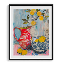 Lemons in Red and Blue Pottery Wall Art Painting