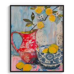 Lemons in Red and Blue Pottery Wall Art Painting
