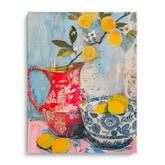 Lemons in Red and Blue Pottery Wall Art Painting