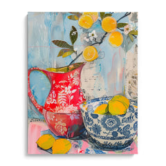 Lemons in Red and Blue Pottery Wall Art Painting