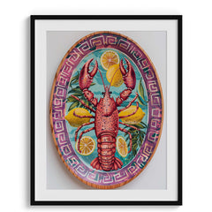 Lobster on Patterned Plate Framed Art For Wall