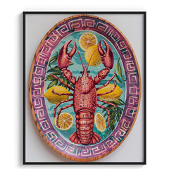 Lobster on Patterned Plate Framed Art For Wall