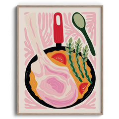 Pan-Fried Steak & Veggies Illustration Wall Art
