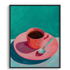 Pink Cup on Turquoise Canvas Wall Prints