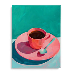 Pink Cup on Turquoise Canvas Wall Prints