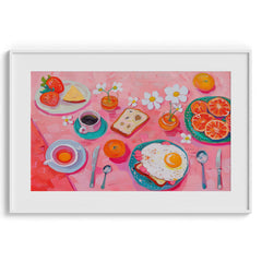 Pink Breakfast Spread Wall Painting For Cafe