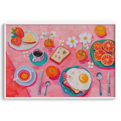 Pink Breakfast Spread Wall Painting For Cafe