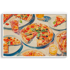 Pizza and Drinks Celebration Canvas Wall Paintings
