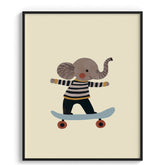 Skater Elephant Kids Illustration Wall Art