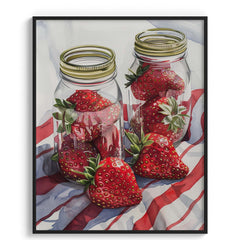Strawberries in Glass Jars Wall Painting For Cafe