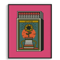 Sunflower Matchbox Retro Print