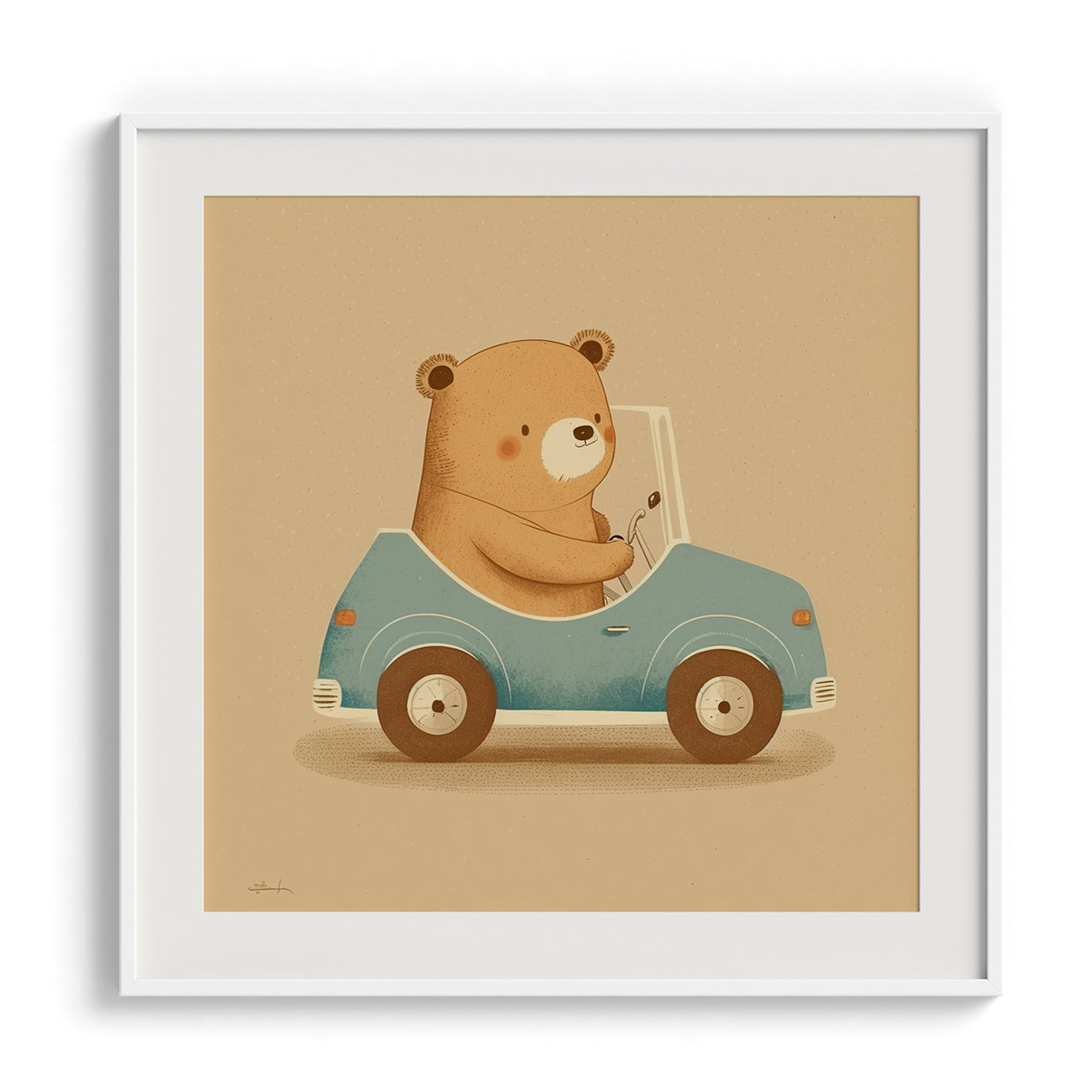 Teddy in a Blue Car Kids Print