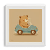 Teddy in a Blue Car Kids Print