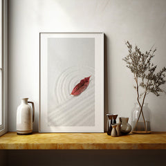 Zen Sand Garden with Red Leaf