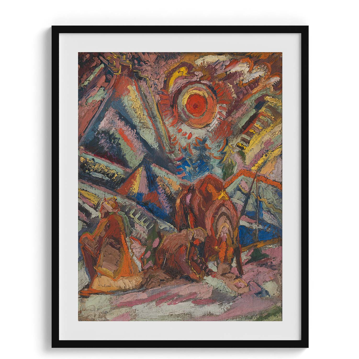 Abstract Expressionist Red Sun Scene