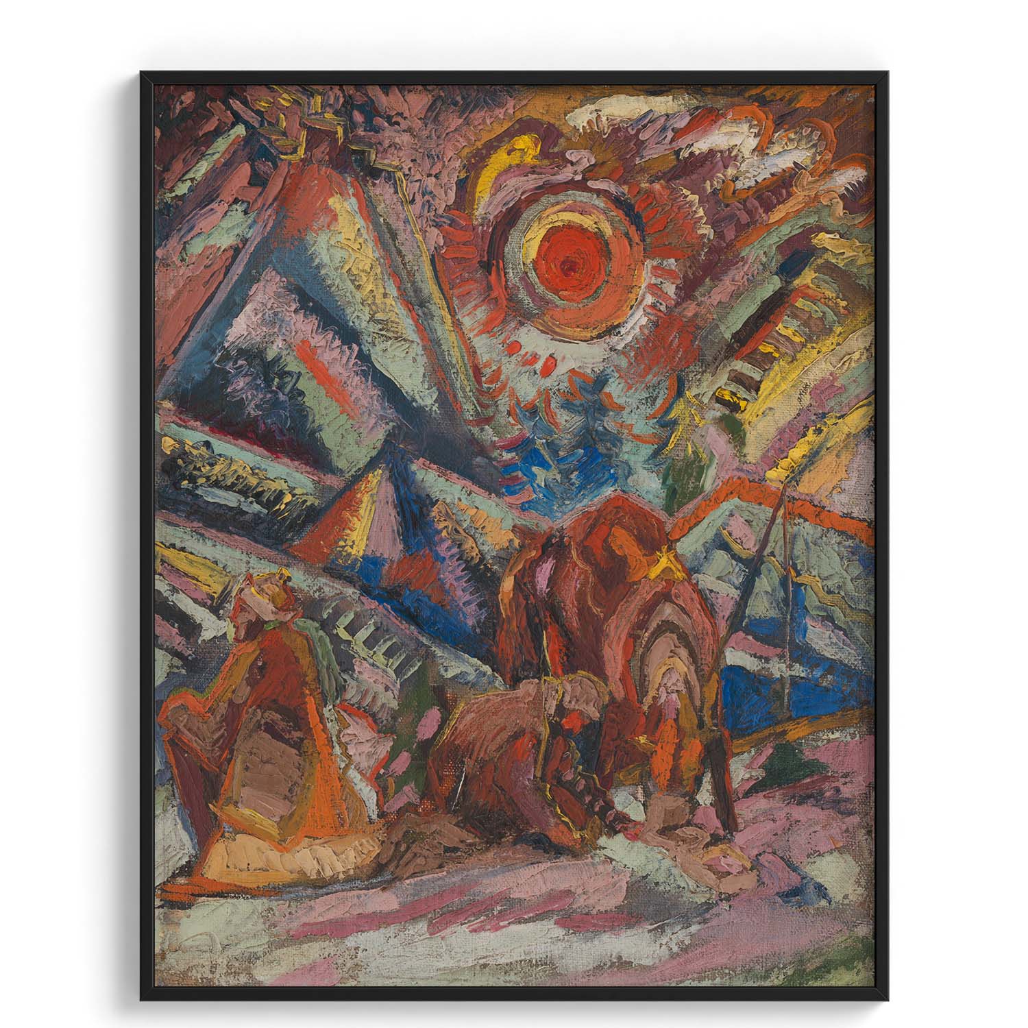 Abstract Expressionist Red Sun Scene