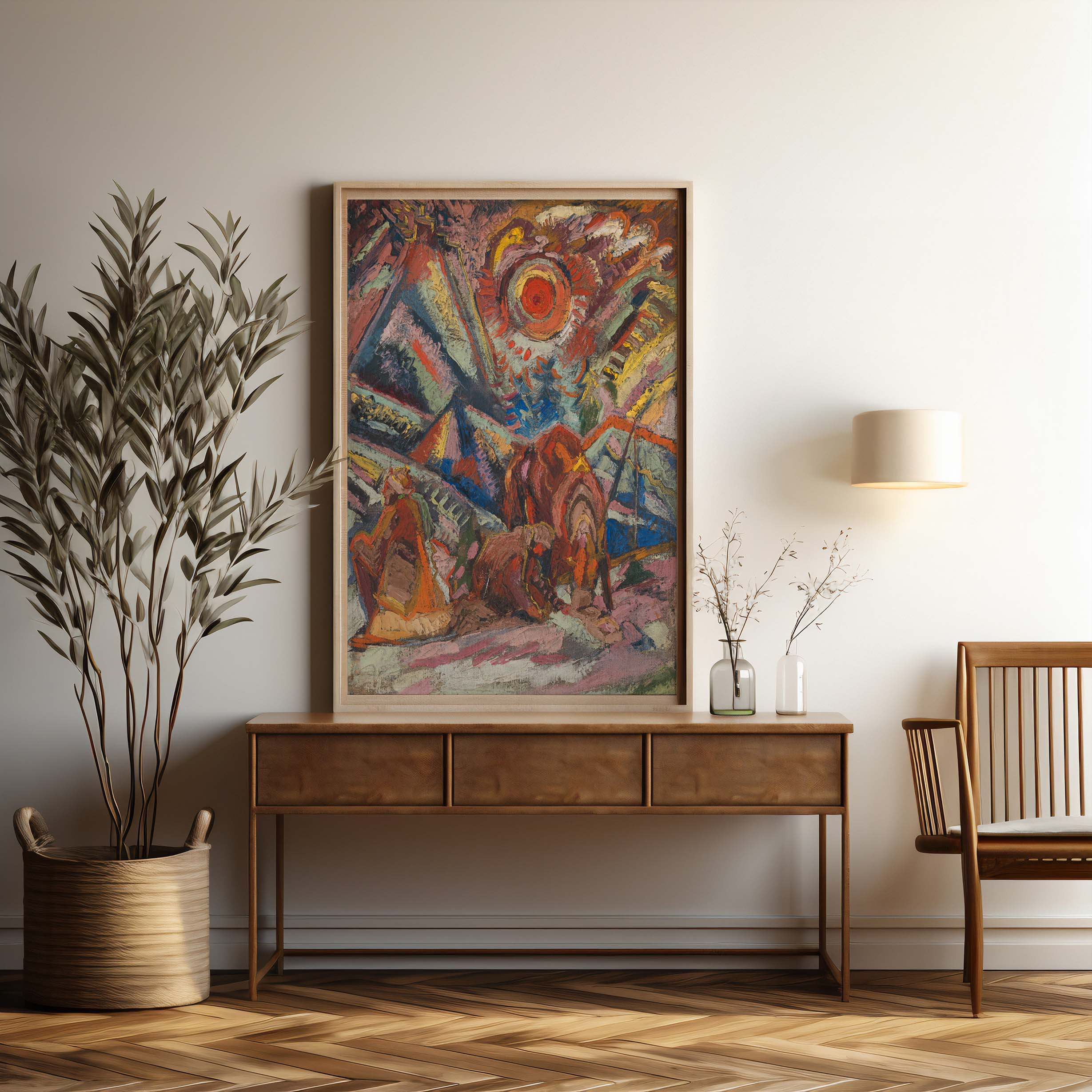 Abstract Expressionist Red Sun Scene