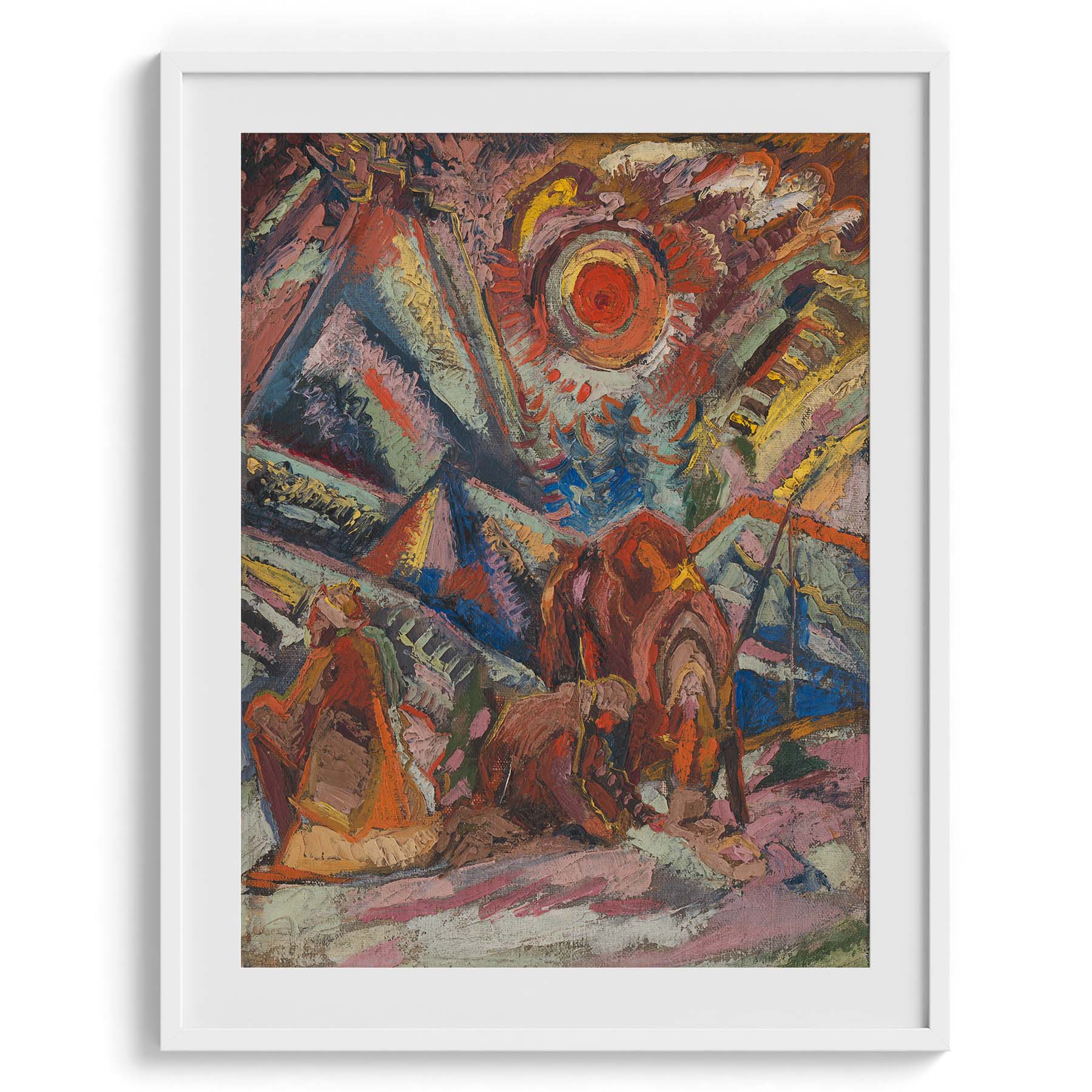 Abstract Expressionist Red Sun Scene