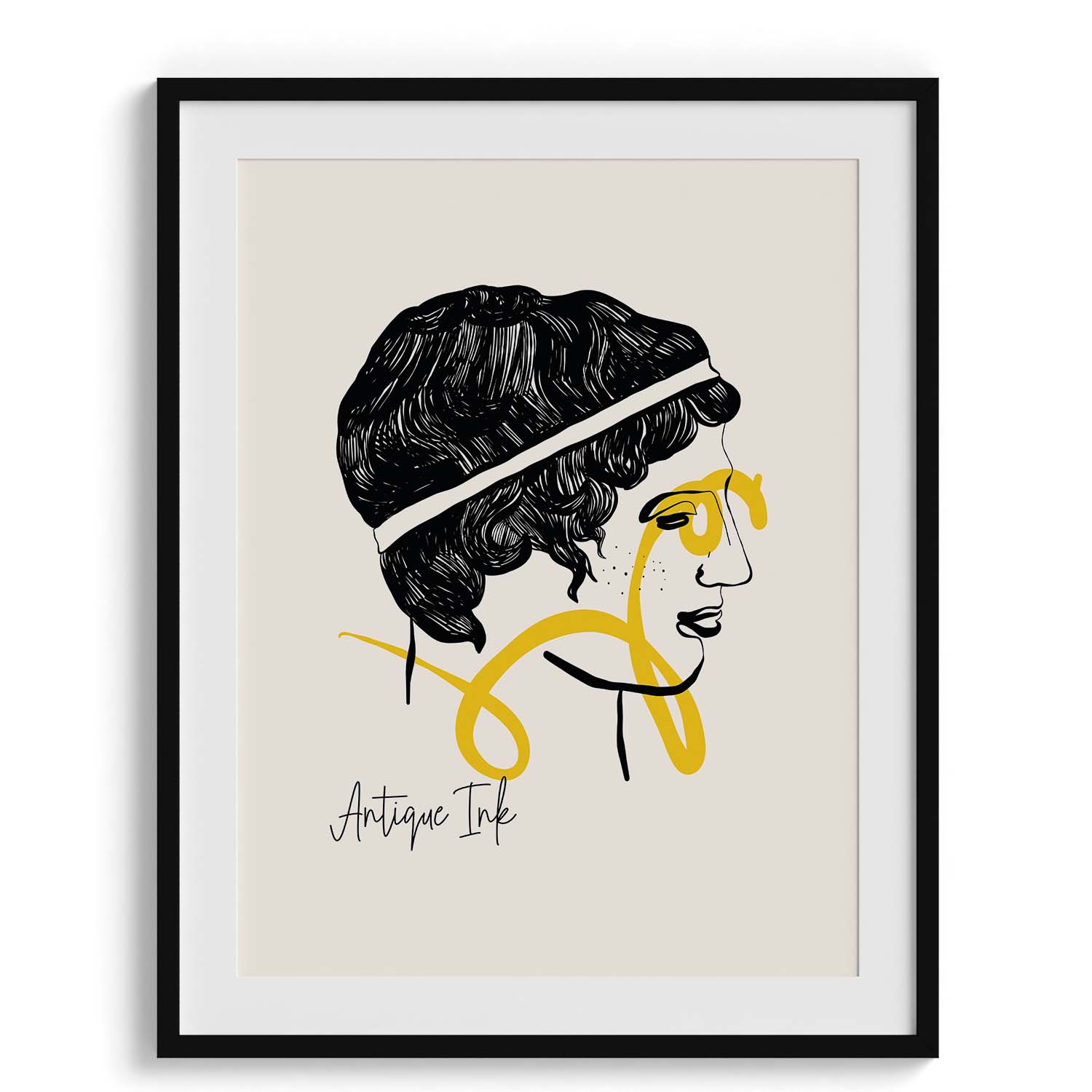 Antique Ink Portrait – Linear Yellow Stroke