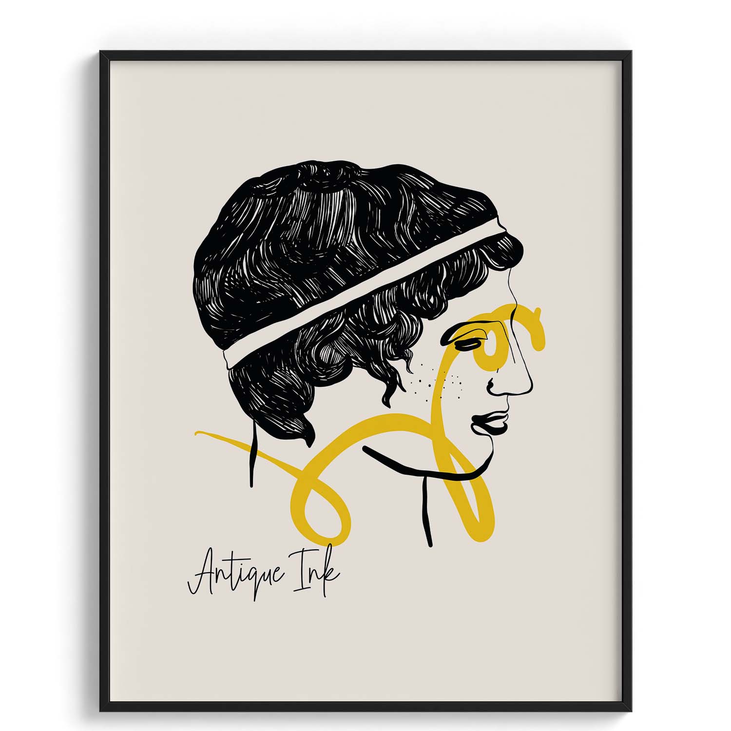 Antique Ink Portrait – Linear Yellow Stroke