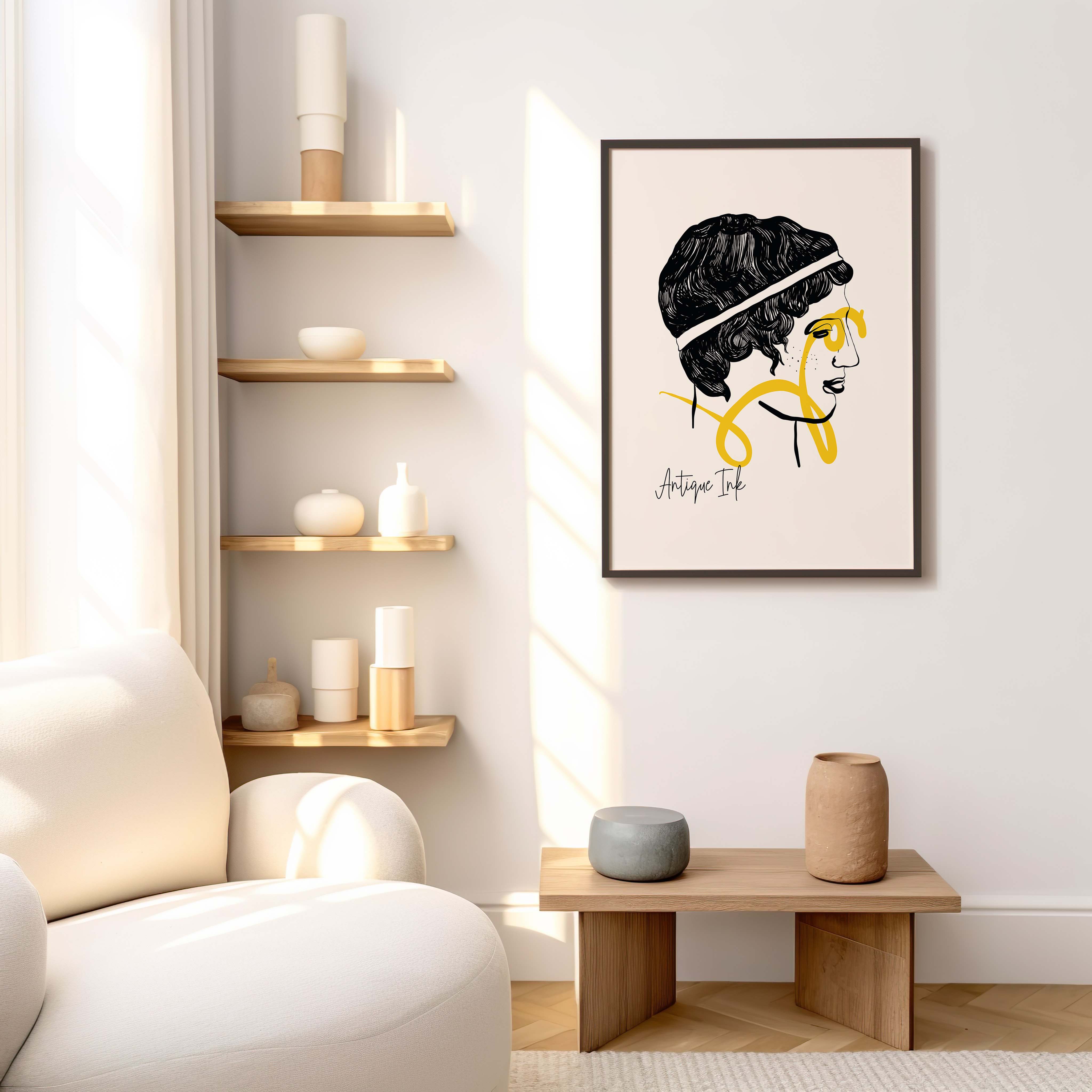 Antique Ink Portrait – Linear Yellow Stroke