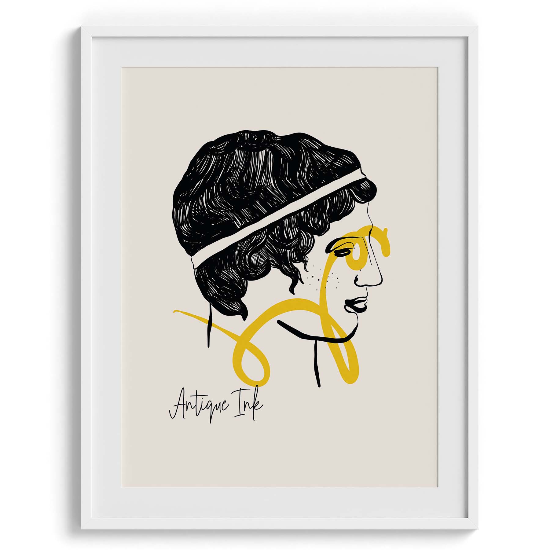 Antique Ink Portrait – Linear Yellow Stroke