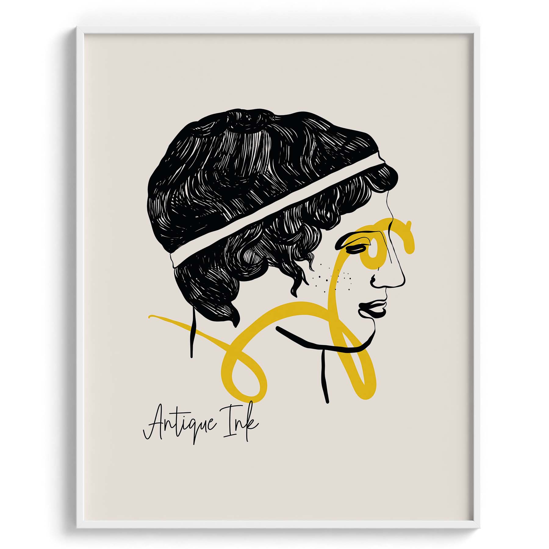 Antique Ink Portrait – Linear Yellow Stroke