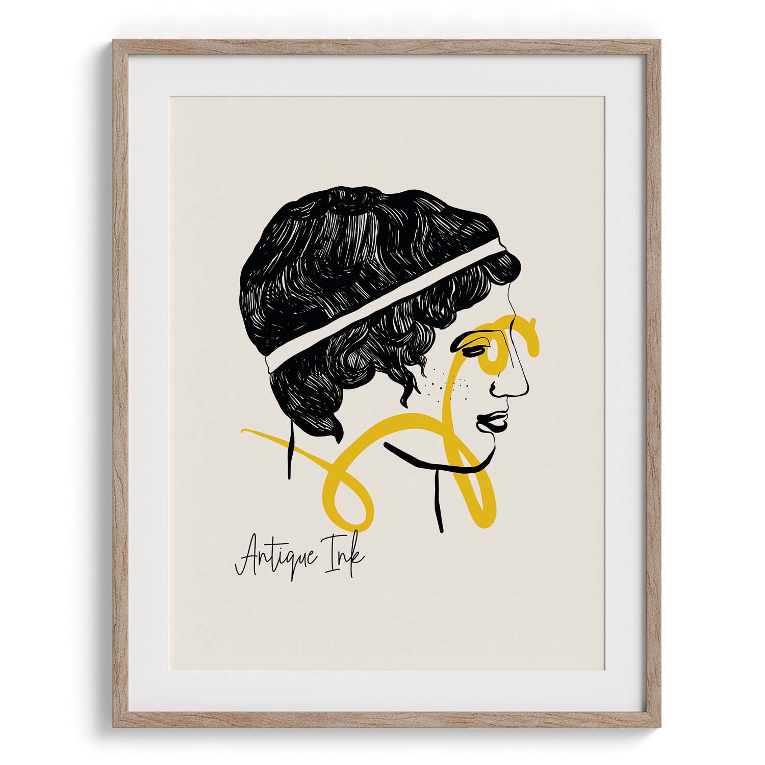 Antique Ink Portrait – Linear Yellow Stroke