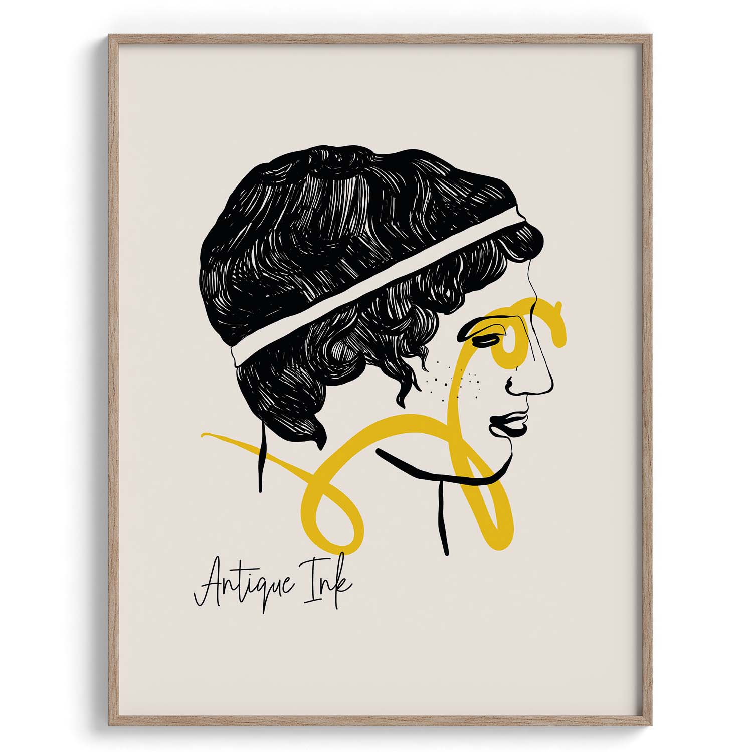 Antique Ink Portrait – Linear Yellow Stroke