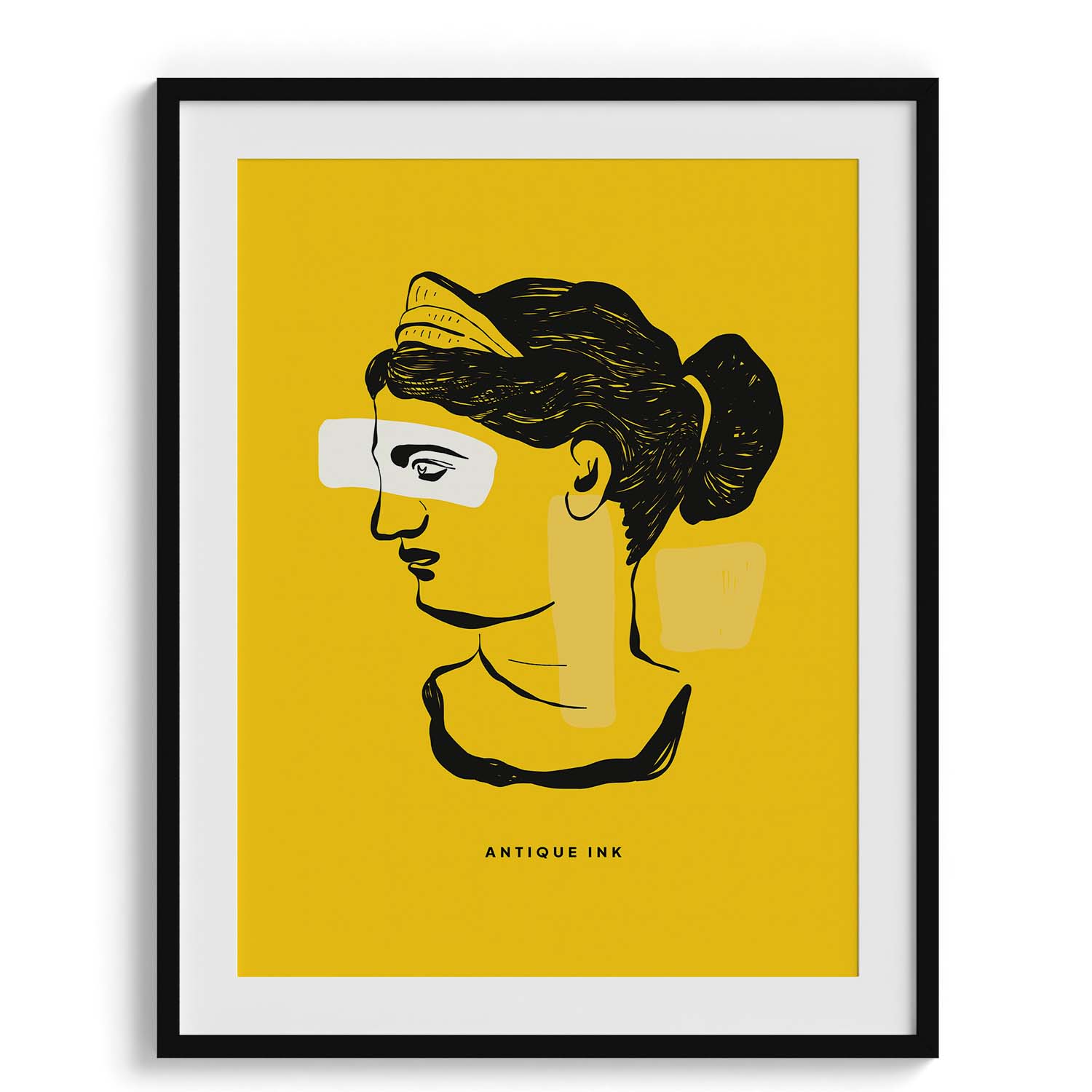 Antique Ink Portrait – Yellow Background