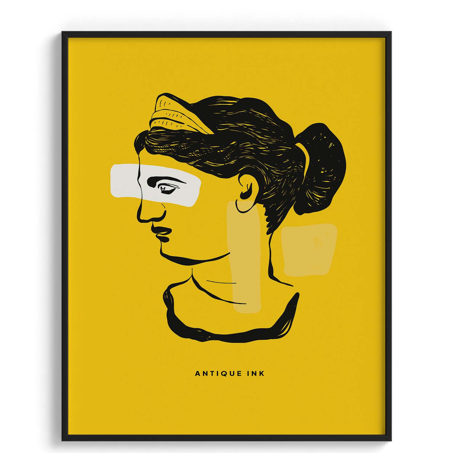 Antique Ink Portrait – Yellow Background