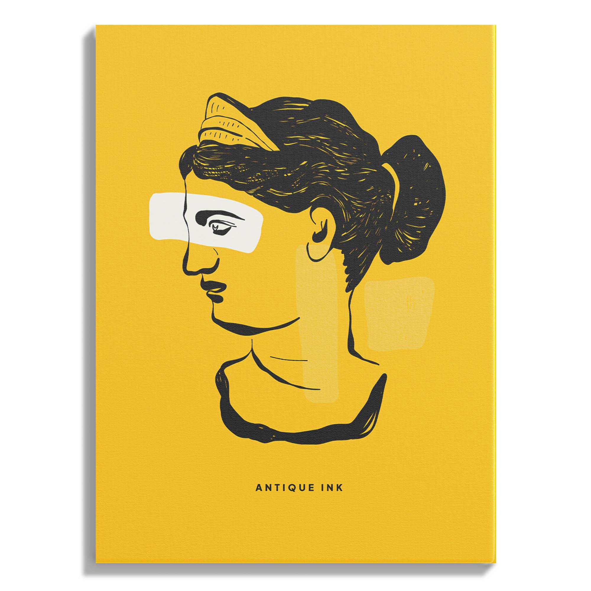 Antique Ink Portrait – Yellow Background